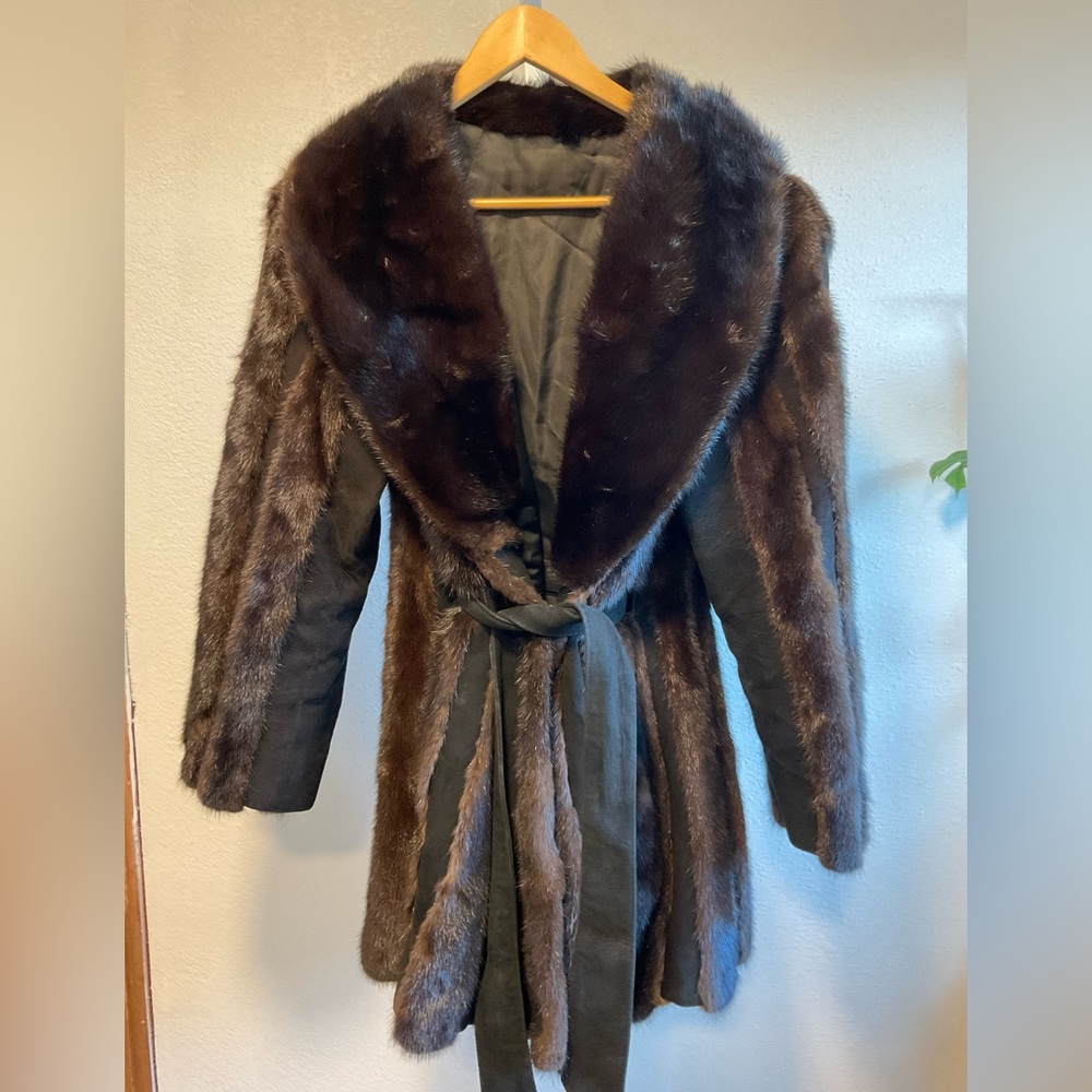 WOW!  Vintage Chocolate mink fur leather coat.  60’s or 70’s.